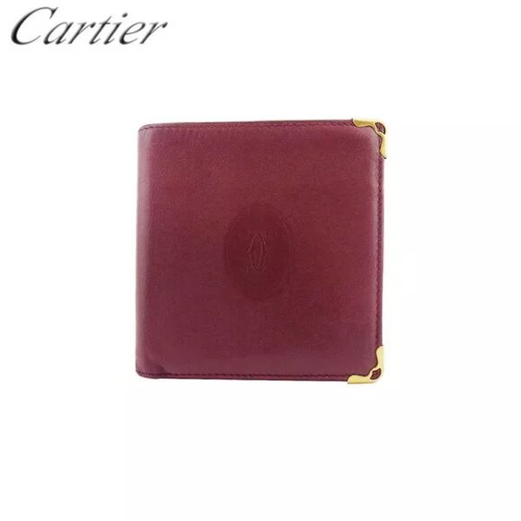 Cartier Bifold Wallet Mastline Bordeaux Leather Authentic Used - Picture 1 of 10